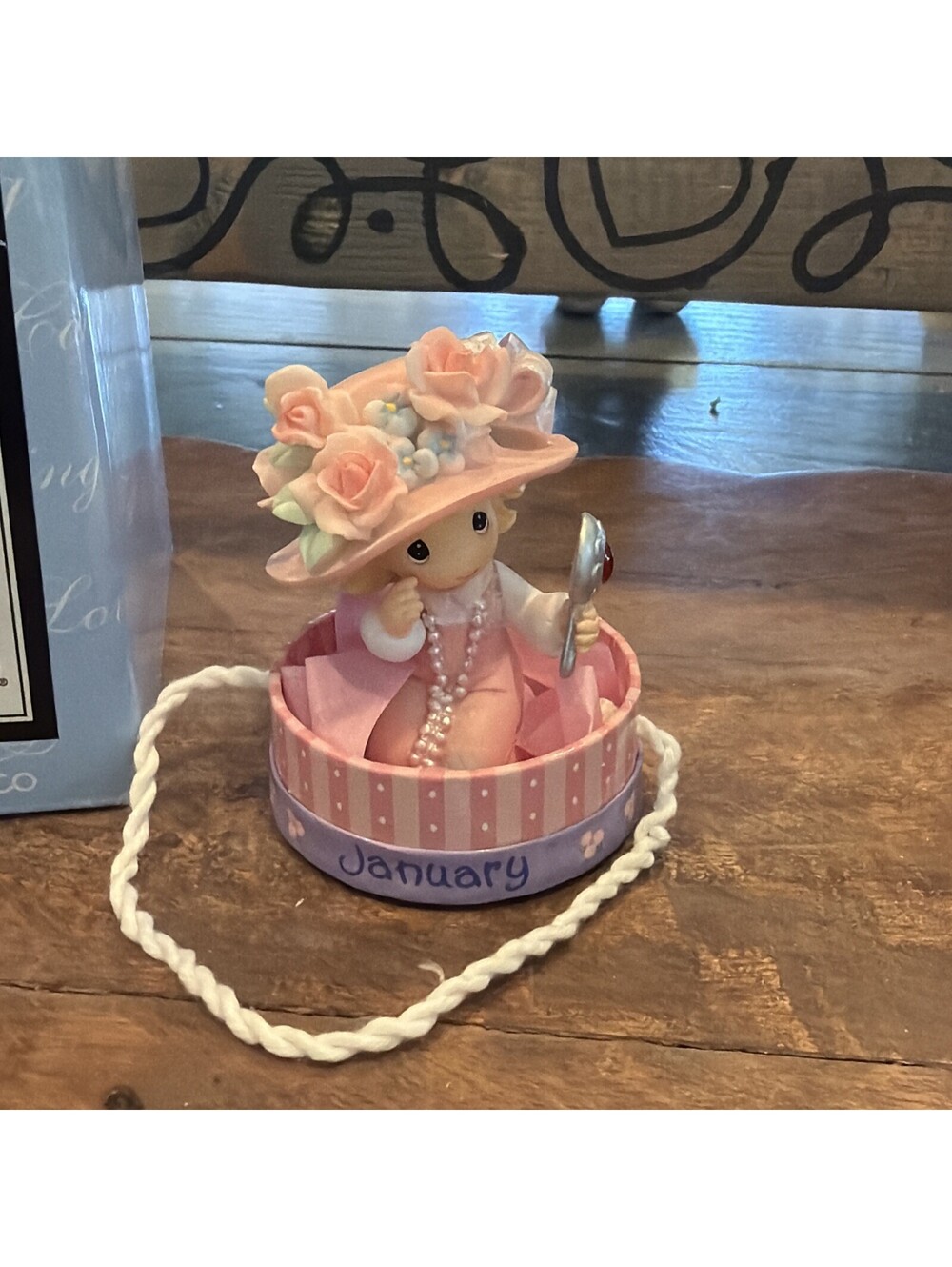 Vtg 2004 Enesco Precious Moments January Hatta Girl Birthday Hat Box Figurine